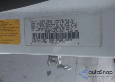 2002 Toyota Prius from USA, damaged, VIN JT2BK18U720052642